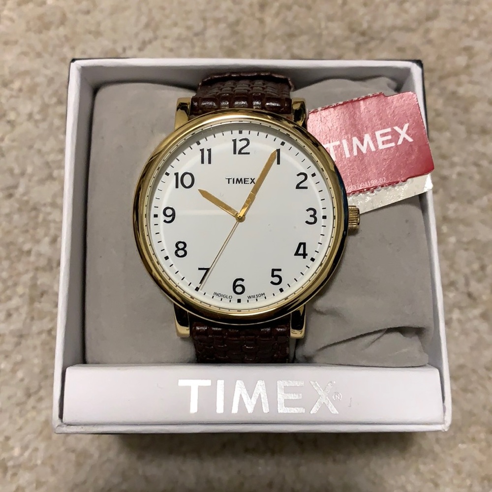 Timex brown genuine leather strap watch